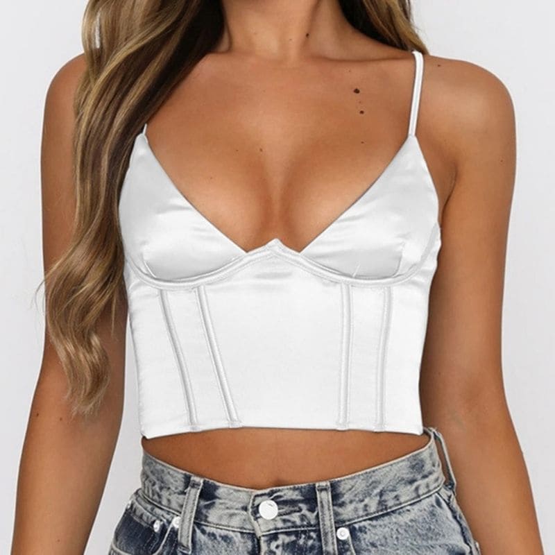 White Satin Corset Crop Top
