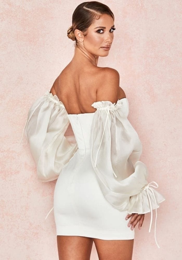 White Satin Long Sleeve Dress