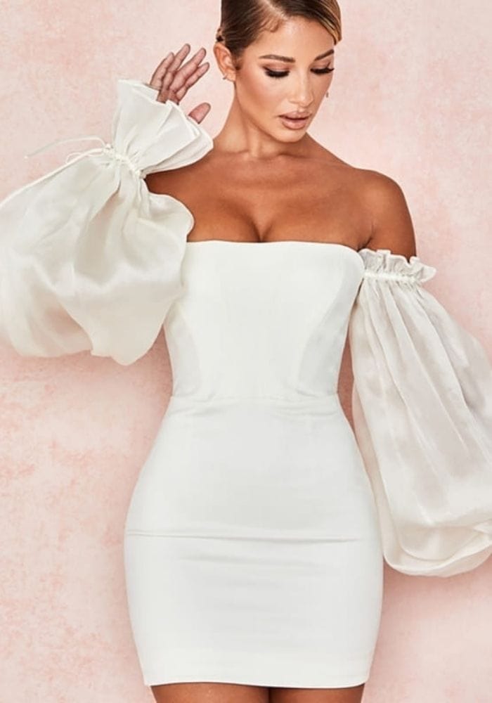 White Satin Long Sleeve Dress