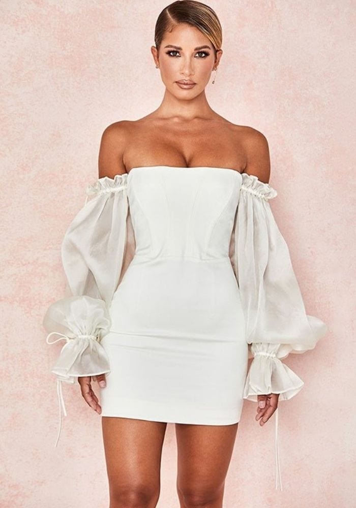White Satin Long Sleeve Dress