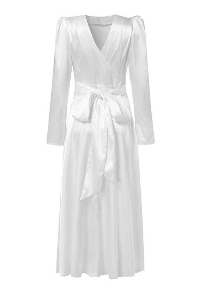 White Satin Long Sleeve Dress