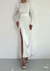 White Satin Long Sleeve Dress