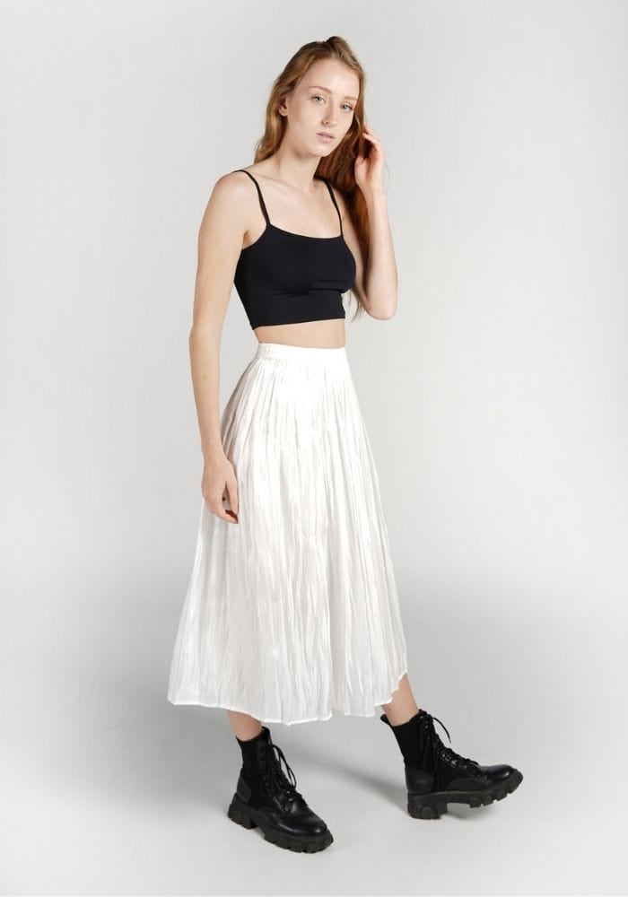 White Satin Midi Skirt