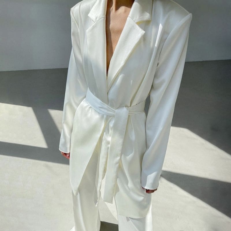 White Satin Pants Set