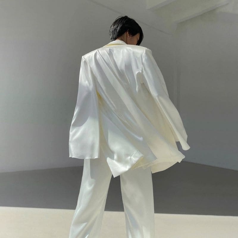 White Satin Pants Set