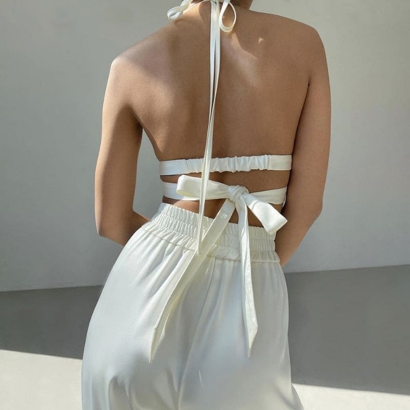 White Satin Pants Set