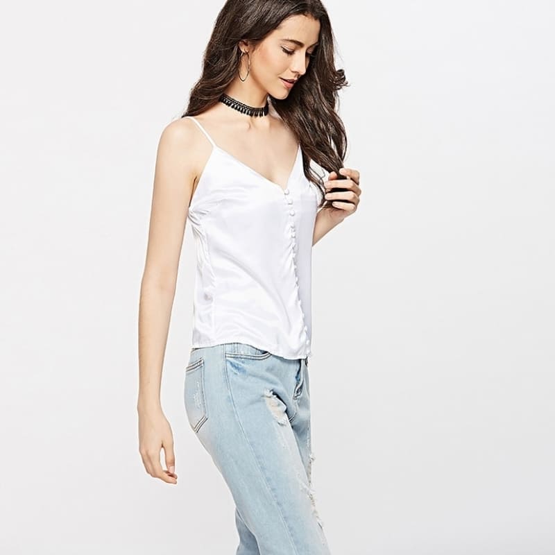 White Silk Tank Top Satin