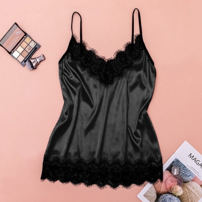 Womens Black Satin Pajama Set